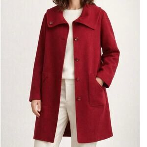 Angora Wool Blend Red Coat Cozy Classic Size Large